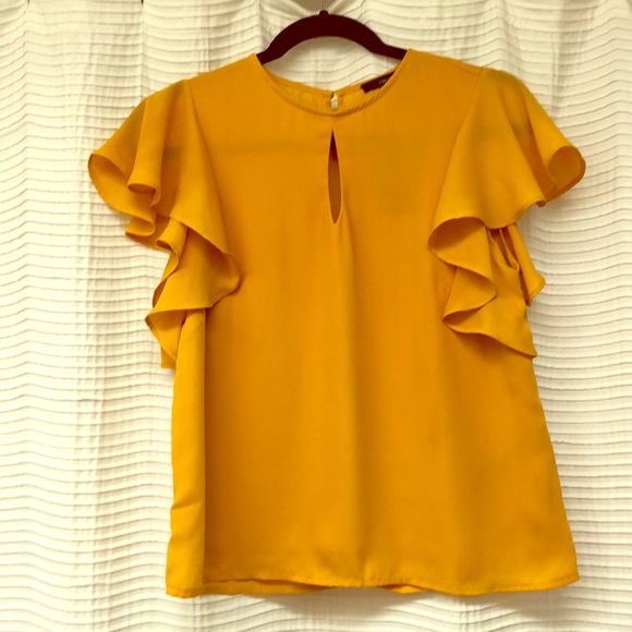 Forever 21 Top/Cap Slv/Mustard/SZ Sm/Polyester - Picture 1 of 4